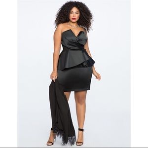 Draped Bodice Strapless Peplum Dress